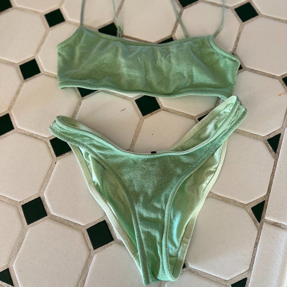 Triangl Bikini Set - Green Sparkle Top & Bottoms SMALL